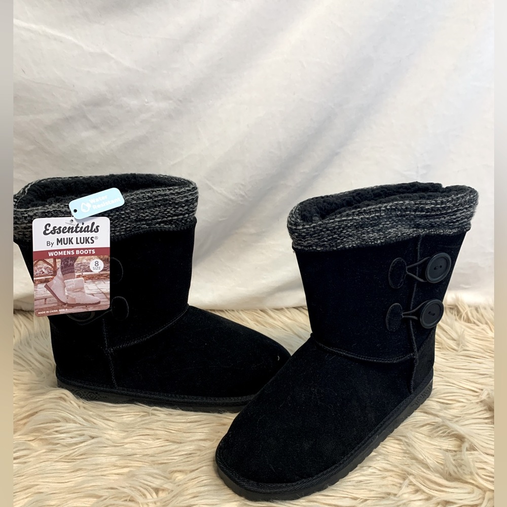 Essentials Muk Luks Black Fleece Booties